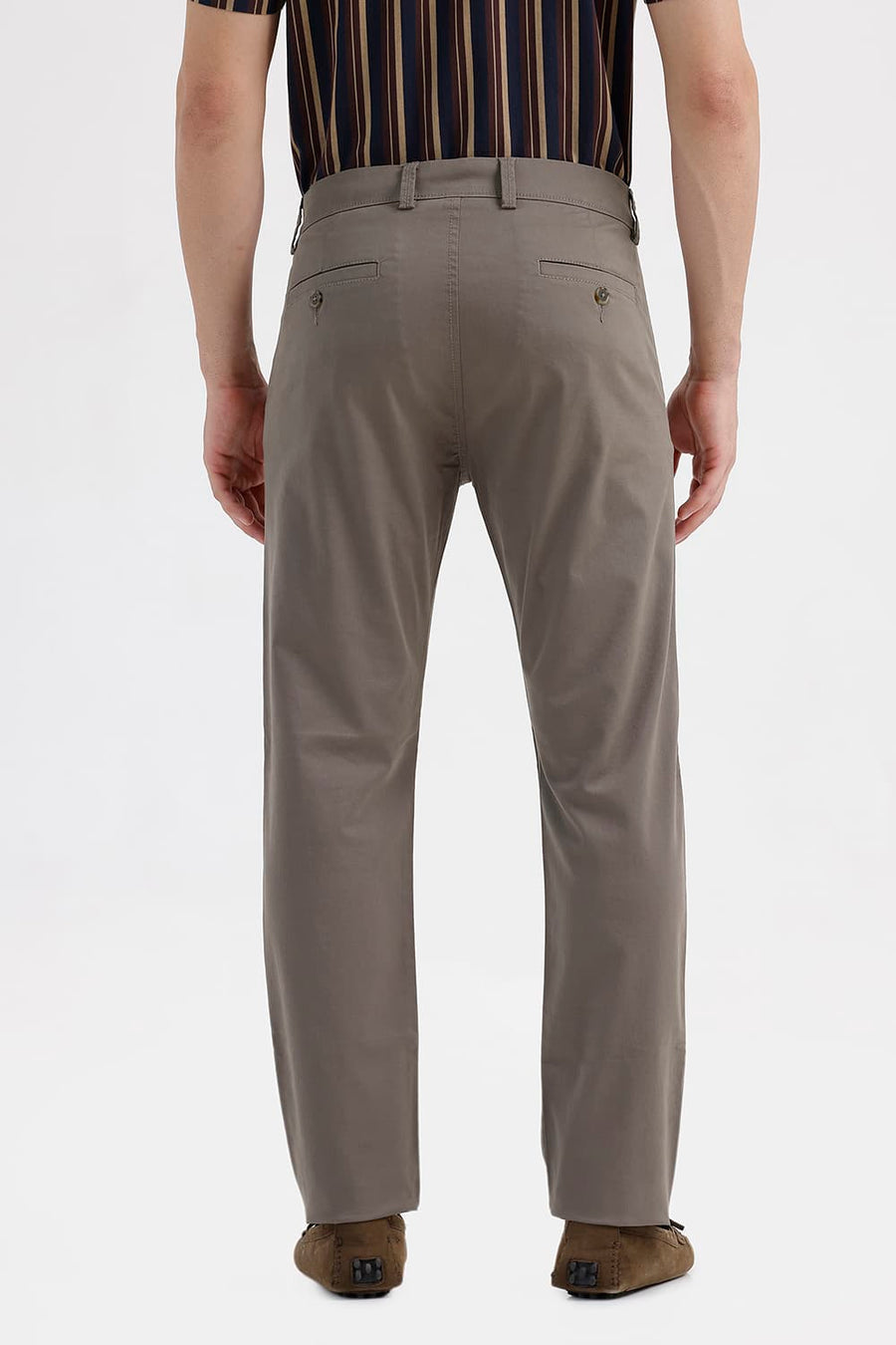 BASICS TAPERED FIT GRAY VELVET OLIVE COTTON STRETCH STRUCTURE TROUSER