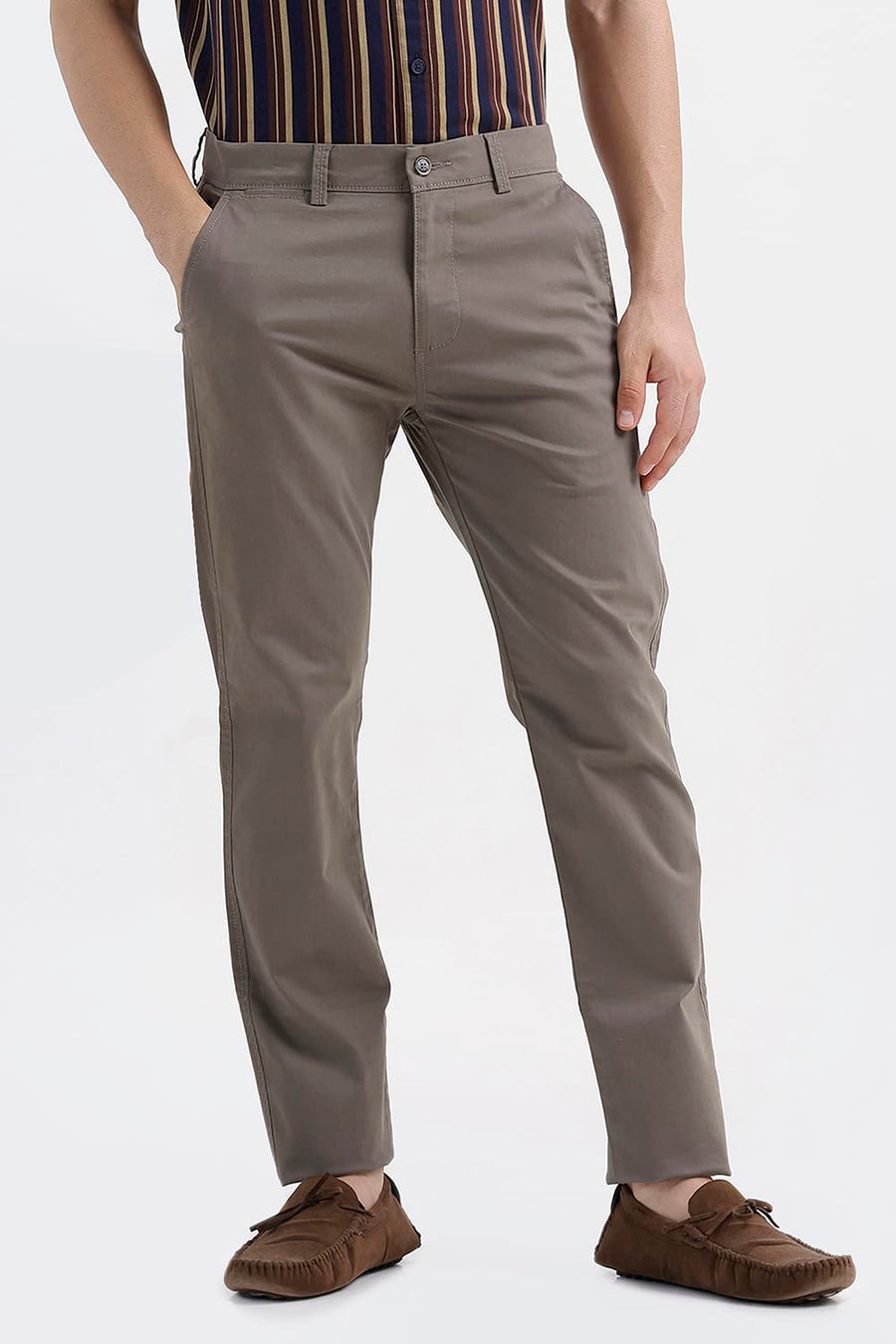 BASICS TAPERED FIT GRAY VELVET OLIVE COTTON STRETCH STRUCTURE TROUSER