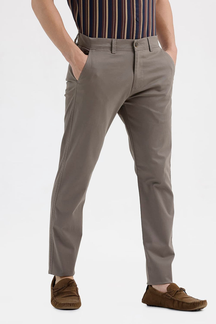 BASICS TAPERED FIT GRAY VELVET OLIVE COTTON STRETCH STRUCTURE TROUSER