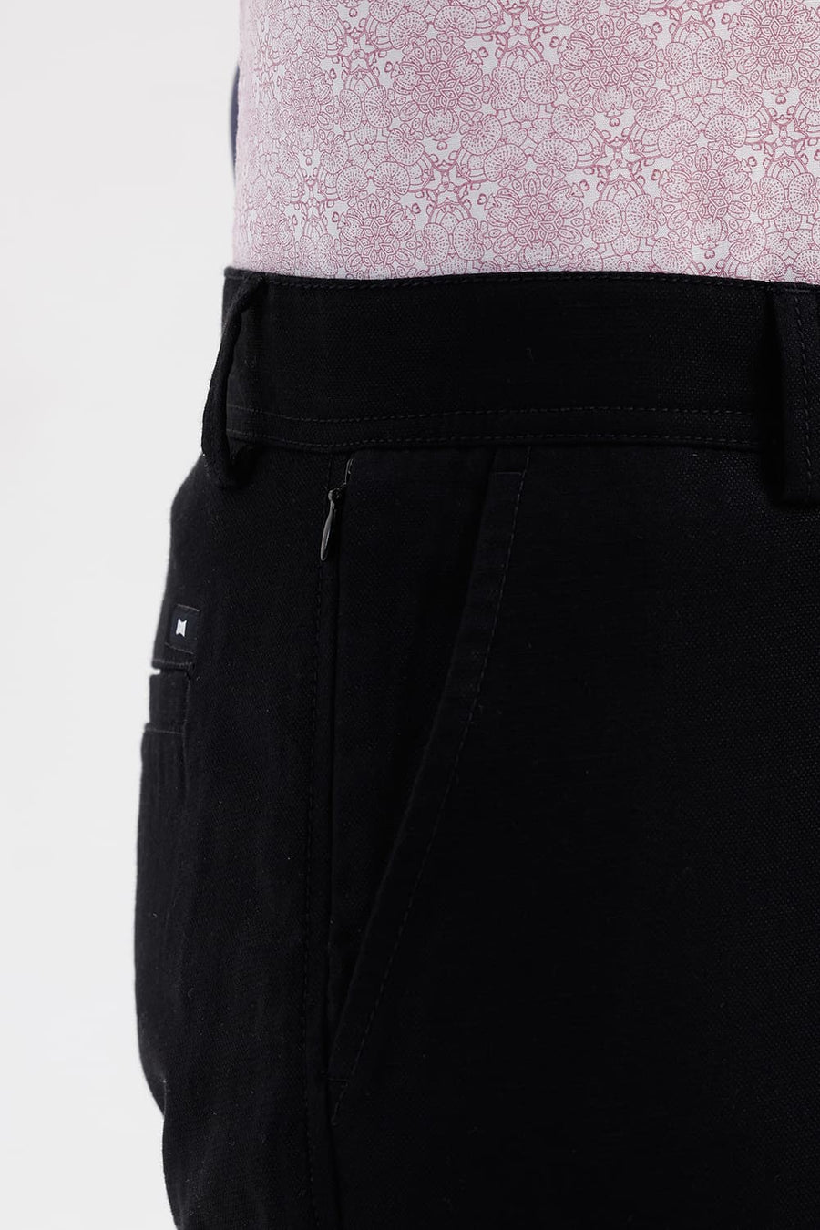 BASICS TAPERED FIT BRISTOL BLACK COTTON TENCEL STRETCH STRUCTURE TROUSER