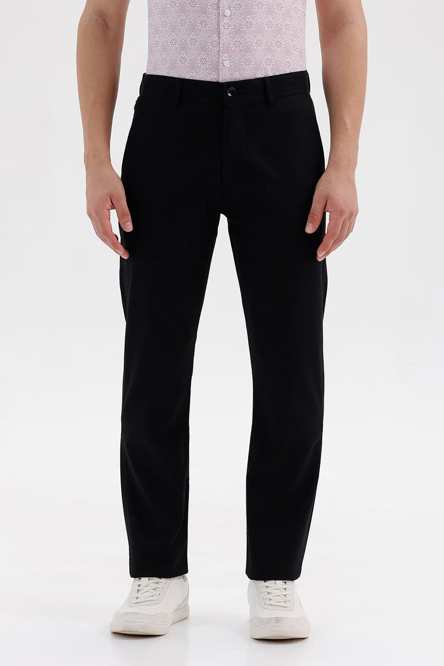 BASICS TAPERED FIT BRISTOL BLACK COTTON TENCEL STRETCH STRUCTURE TROUSER
