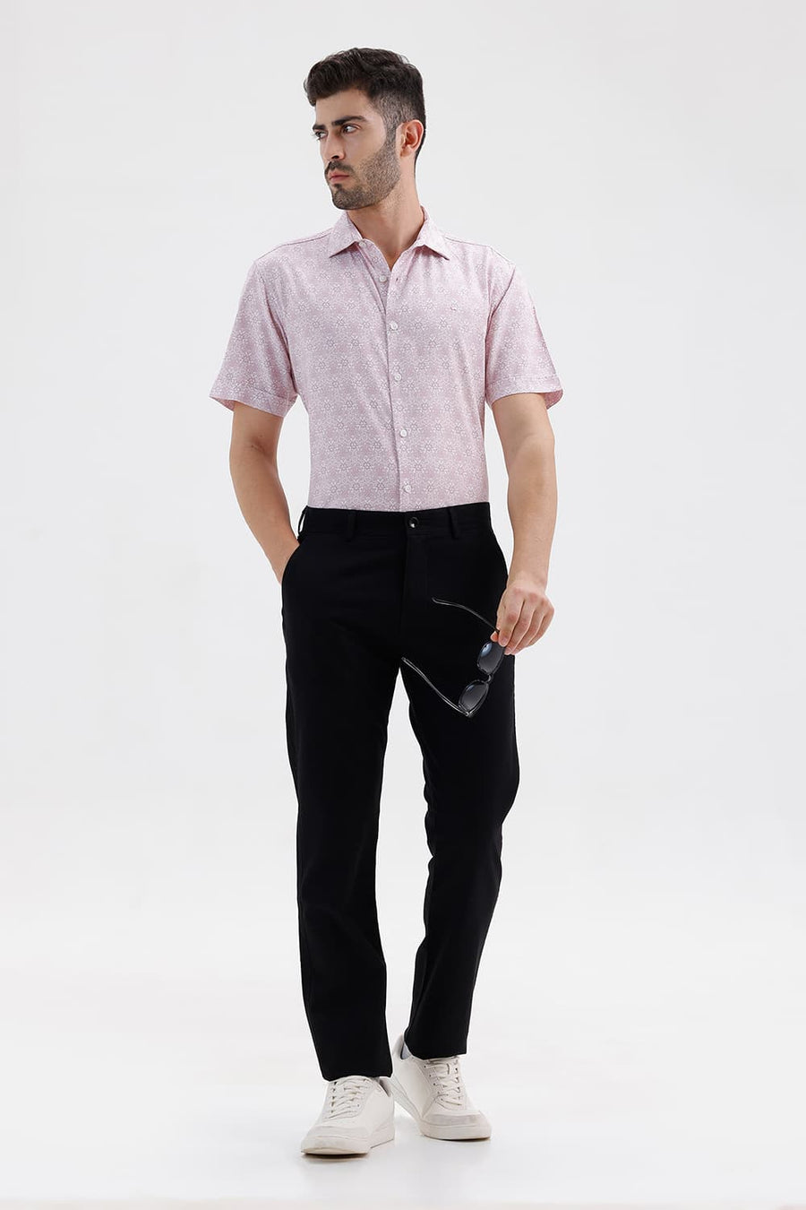 BASICS TAPERED FIT BRISTOL BLACK COTTON TENCEL STRETCH STRUCTURE TROUSER
