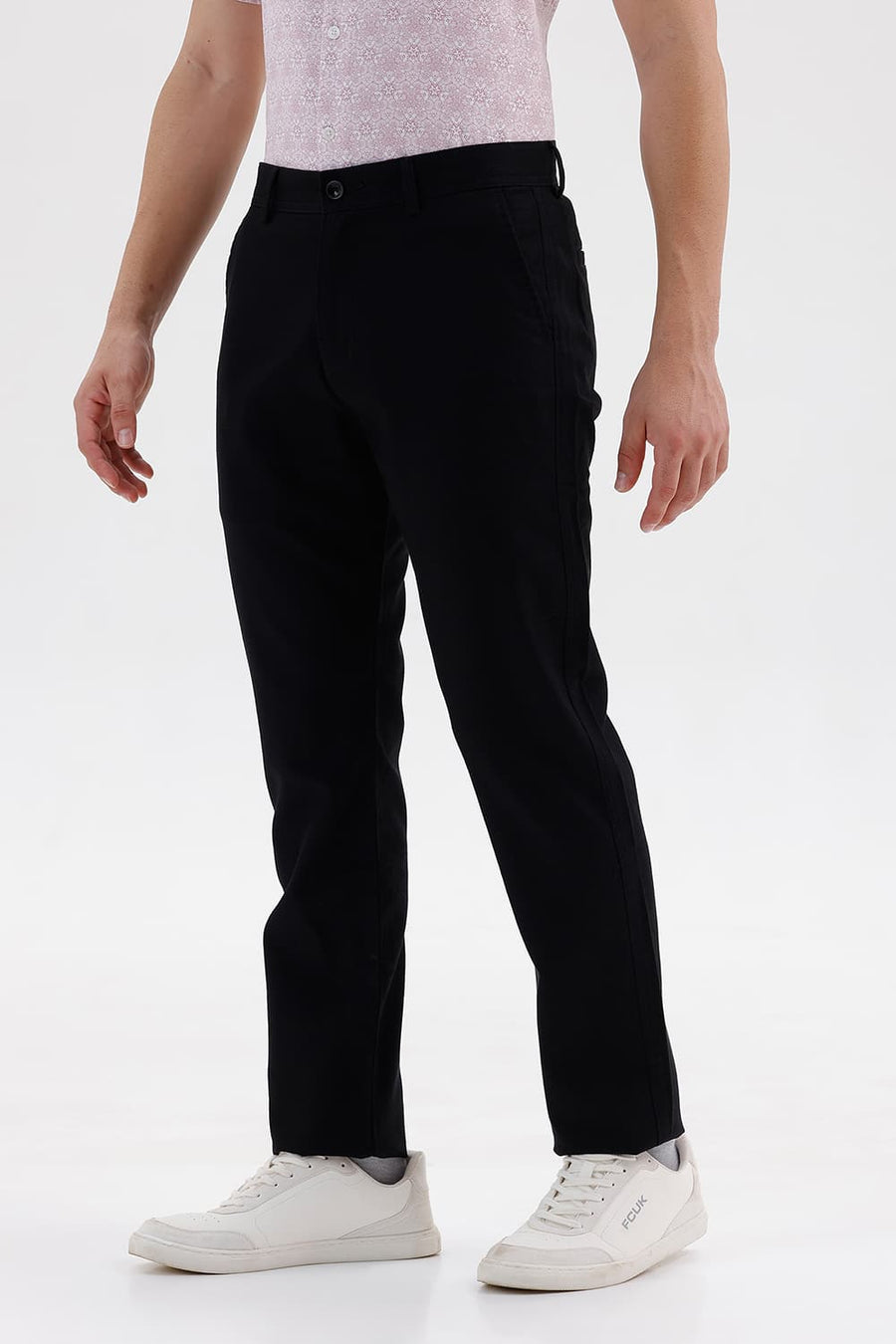 BASICS TAPERED FIT BRISTOL BLACK COTTON TENCEL STRETCH STRUCTURE TROUSER