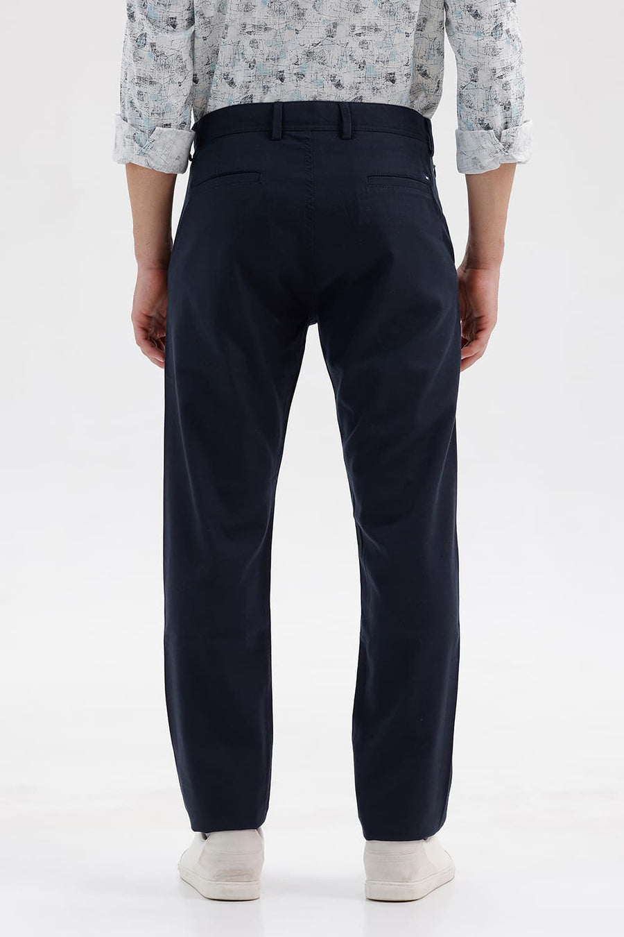 BASICS TAPERED FIT BLUEBERRY NAVY COTTON TENCEL STRETCH STRUCTURE TROUSER