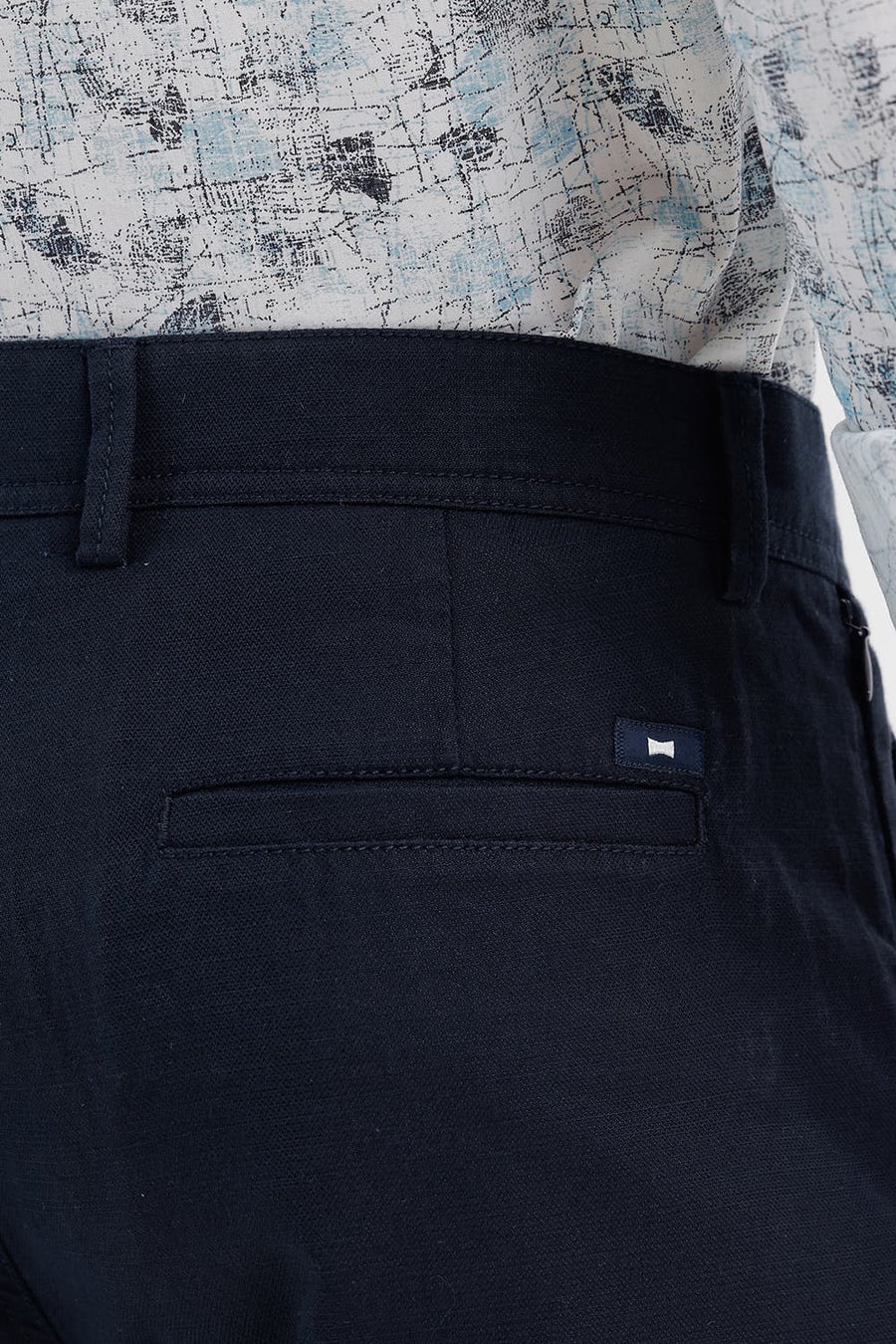 BASICS TAPERED FIT BLUEBERRY NAVY COTTON TENCEL STRETCH STRUCTURE TROUSER