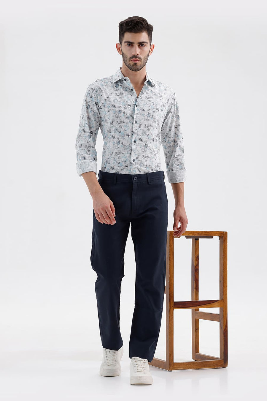 BASICS TAPERED FIT BLUEBERRY NAVY COTTON TENCEL STRETCH STRUCTURE TROUSER