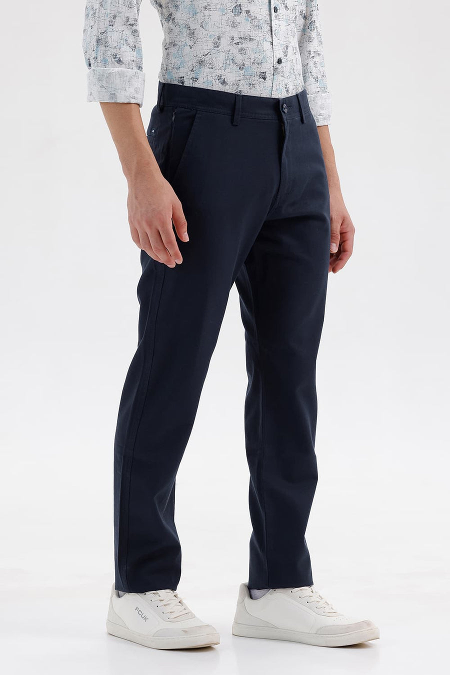 BASICS TAPERED FIT BLUEBERRY NAVY COTTON TENCEL STRETCH STRUCTURE TROUSER