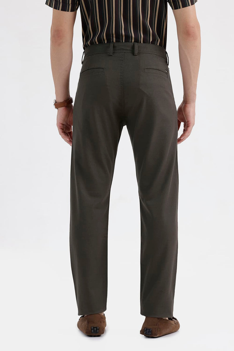 BASICS TAPERED FIT FOREST NIGHT GREEN COTTON TENCEL STRETCH STRUCTURE TROUSER