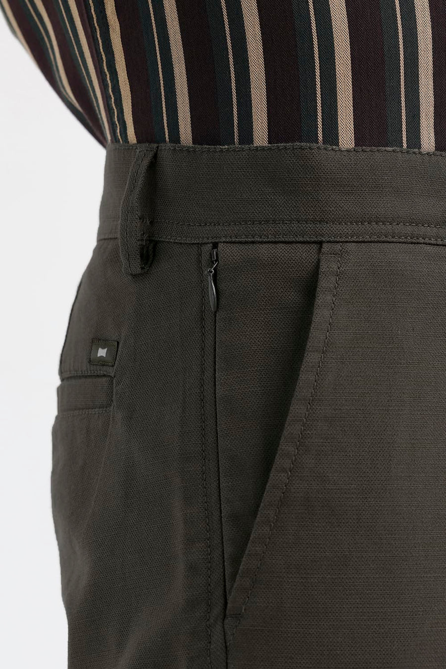 BASICS TAPERED FIT FOREST NIGHT GREEN COTTON TENCEL STRETCH STRUCTURE TROUSER