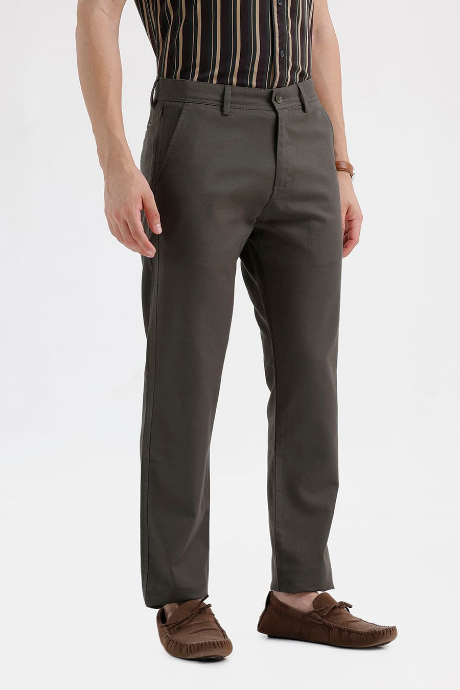 BASICS TAPERED FIT FOREST NIGHT GREEN COTTON TENCEL STRETCH STRUCTURE TROUSER