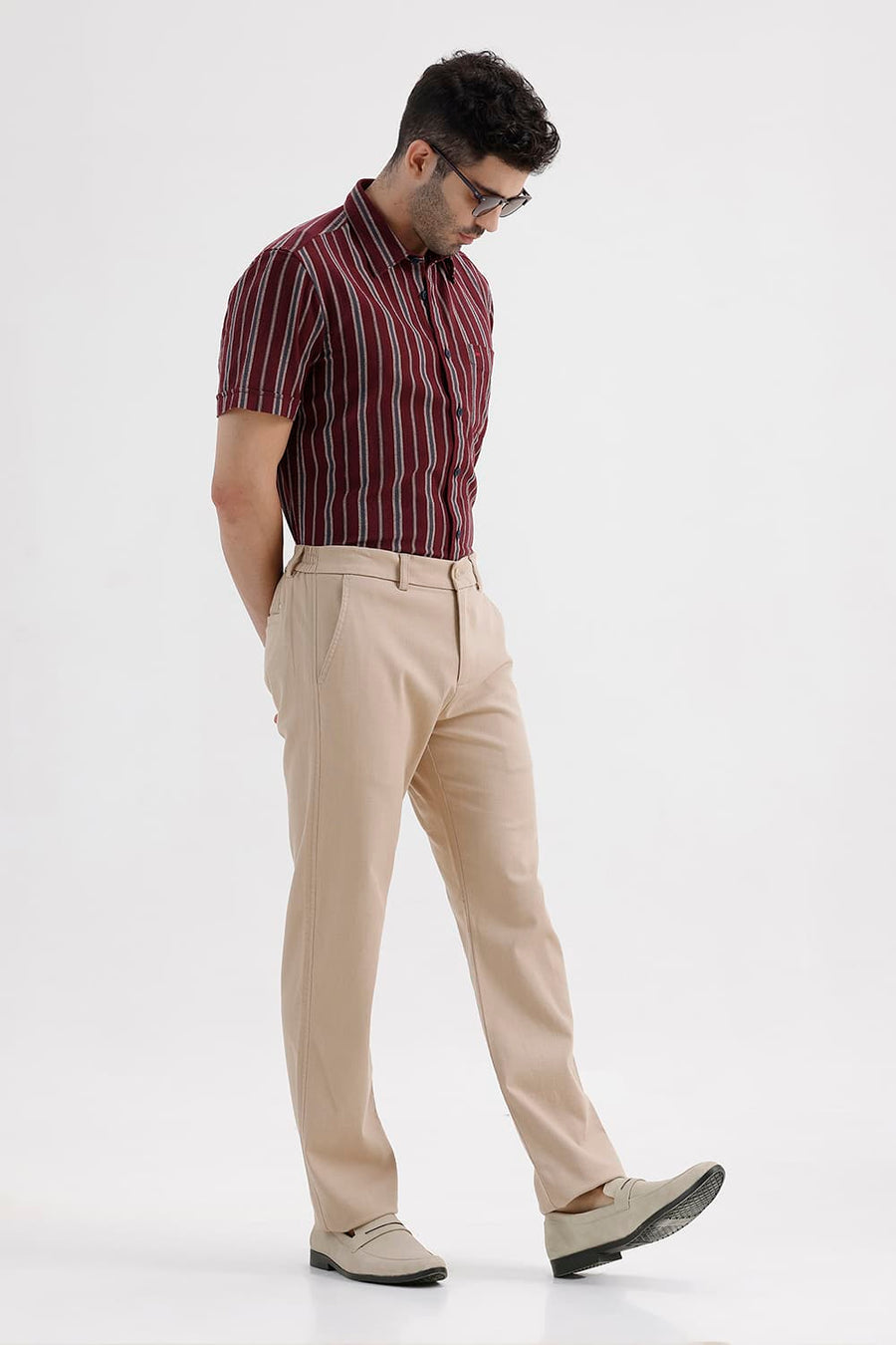 BASICS DRIFT FIT NOMAD KHAKI COTTON STRETCH STRUCTURE TROUSER