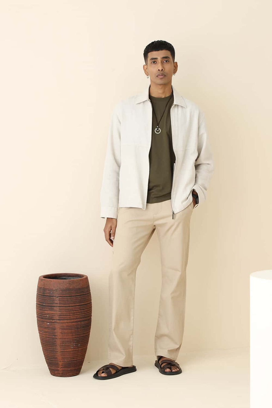 BASICS DRIFT FIT NOMAD KHAKI COTTON STRETCH STRUCTURE TROUSER