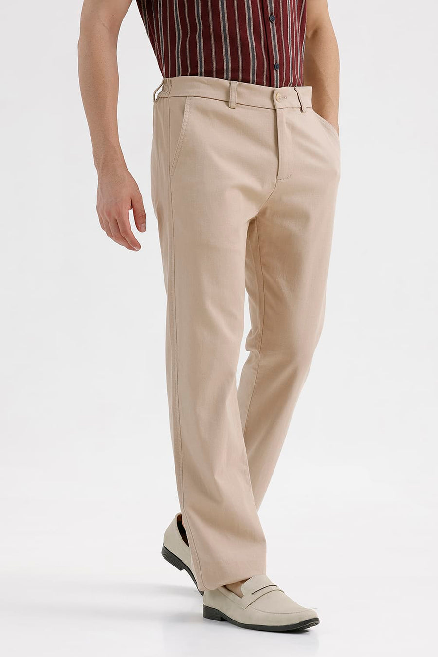 BASICS DRIFT FIT NOMAD KHAKI COTTON STRETCH STRUCTURE TROUSER