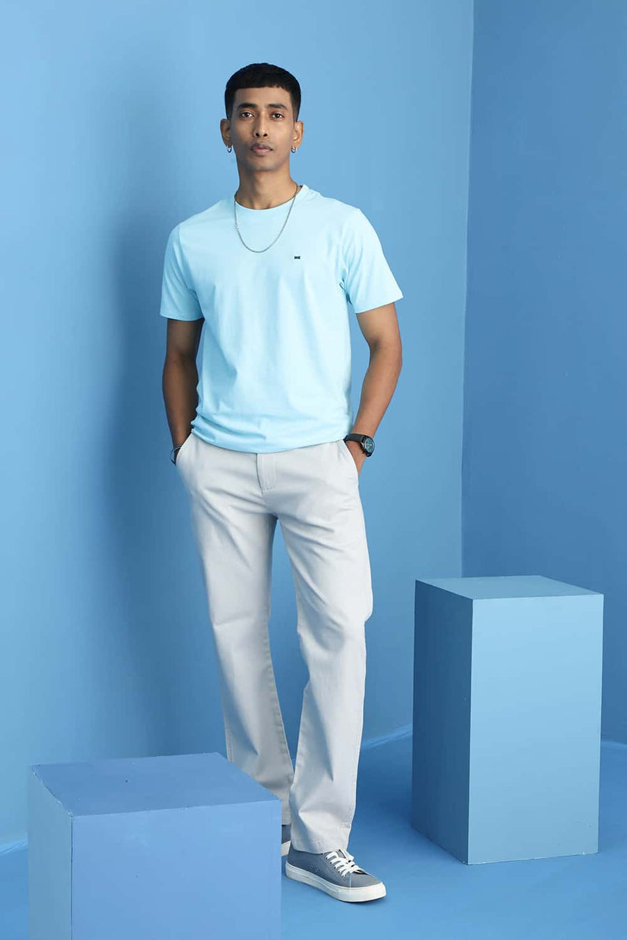 Basics Drift Fit Harbor Mist Grey Cotton Stretch Structure Trouser
