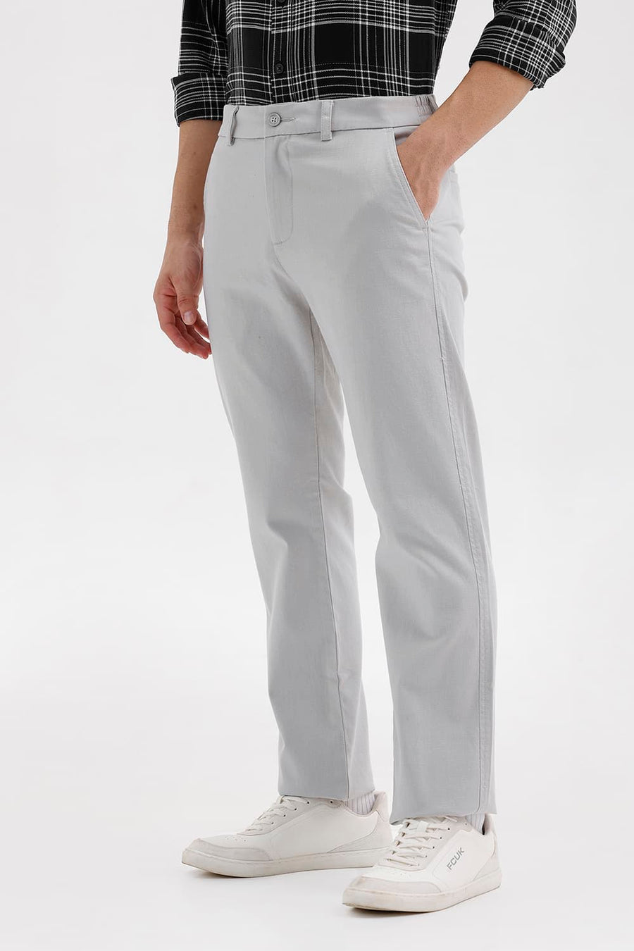 BASICS DRIFT FIT HARBOR MIST GREY COTTON STRETCH STRUCTURE TROUSER