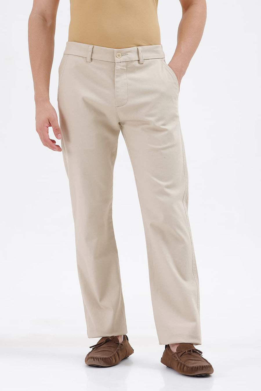 BASICS DRIFT FIT TIDAL FOAM BEIGE COTTON STRETCH STRUCTURE TROUSER