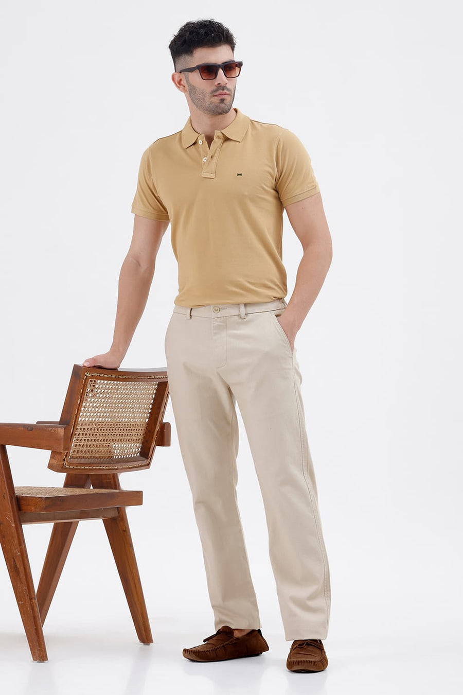 BASICS DRIFT FIT TIDAL FOAM BEIGE COTTON STRETCH STRUCTURE TROUSER