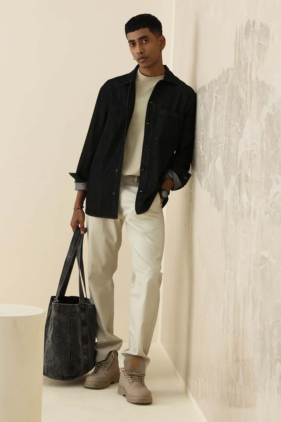 BASICS DRIFT FIT TIDAL FOAM BEIGE COTTON STRETCH STRUCTURE TROUSER
