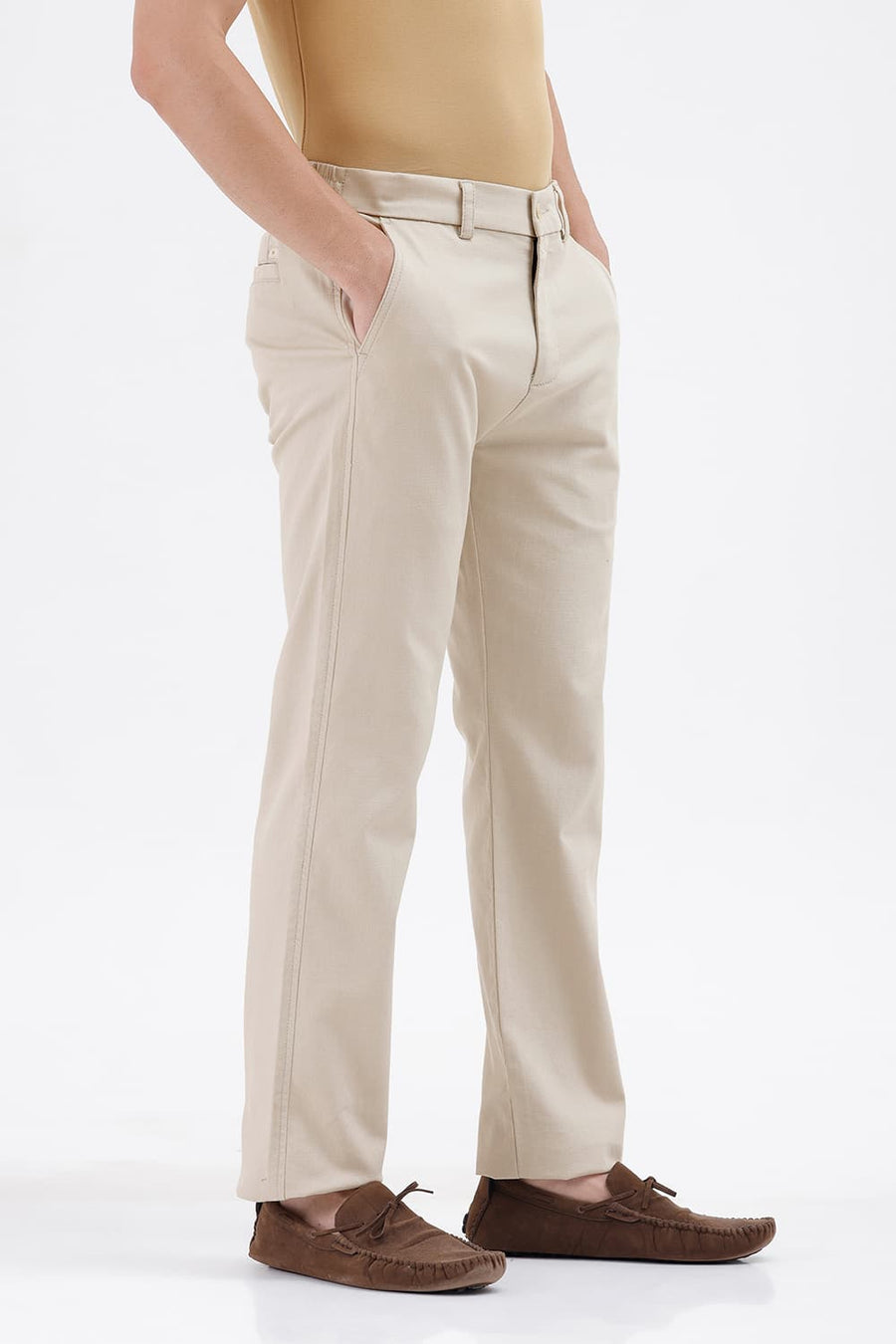 BASICS DRIFT FIT TIDAL FOAM BEIGE COTTON STRETCH STRUCTURE TROUSER