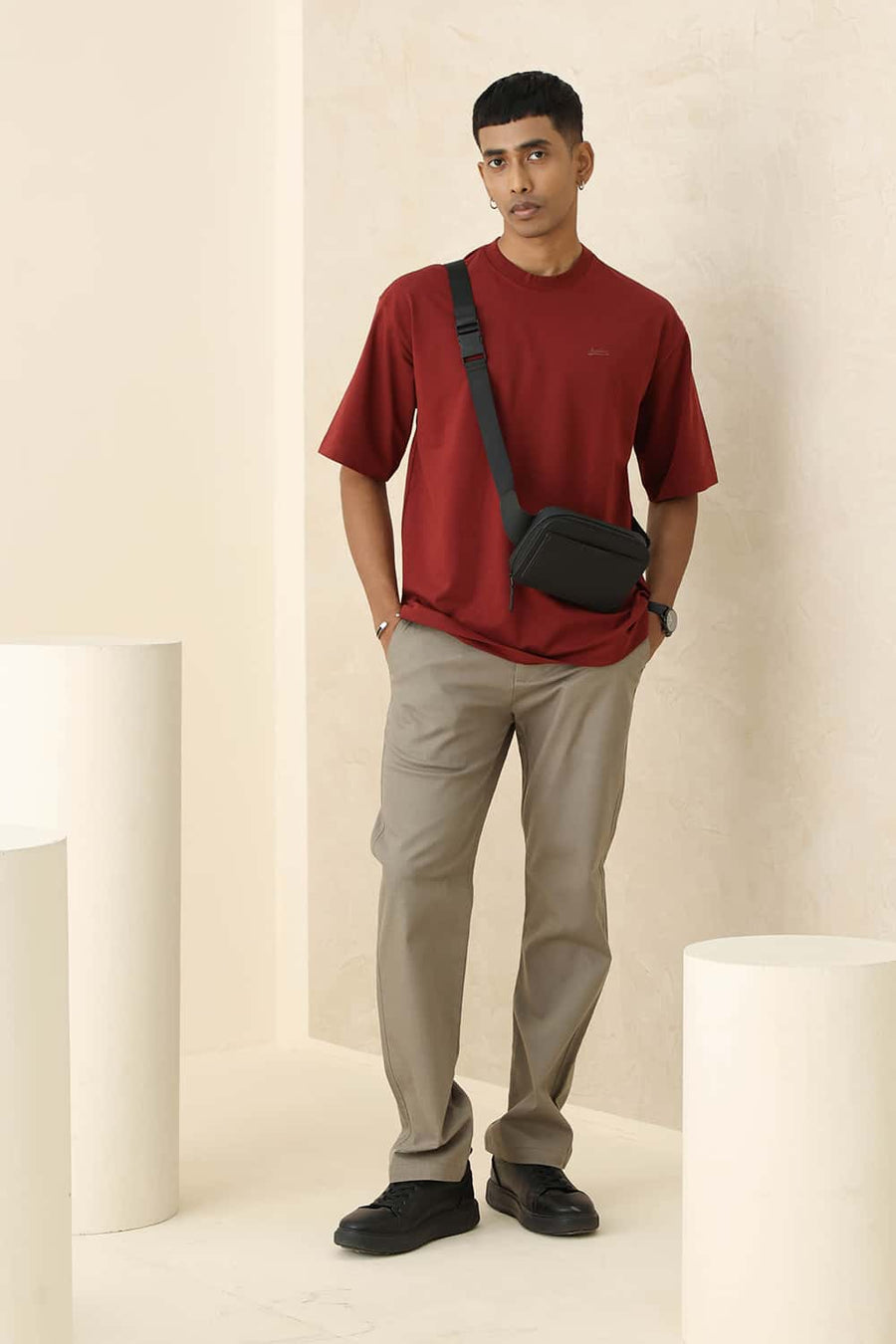 BASICS DRIFT FIT DUSKY GREEN COTTON STRETCH STRUCTURE TROUSER