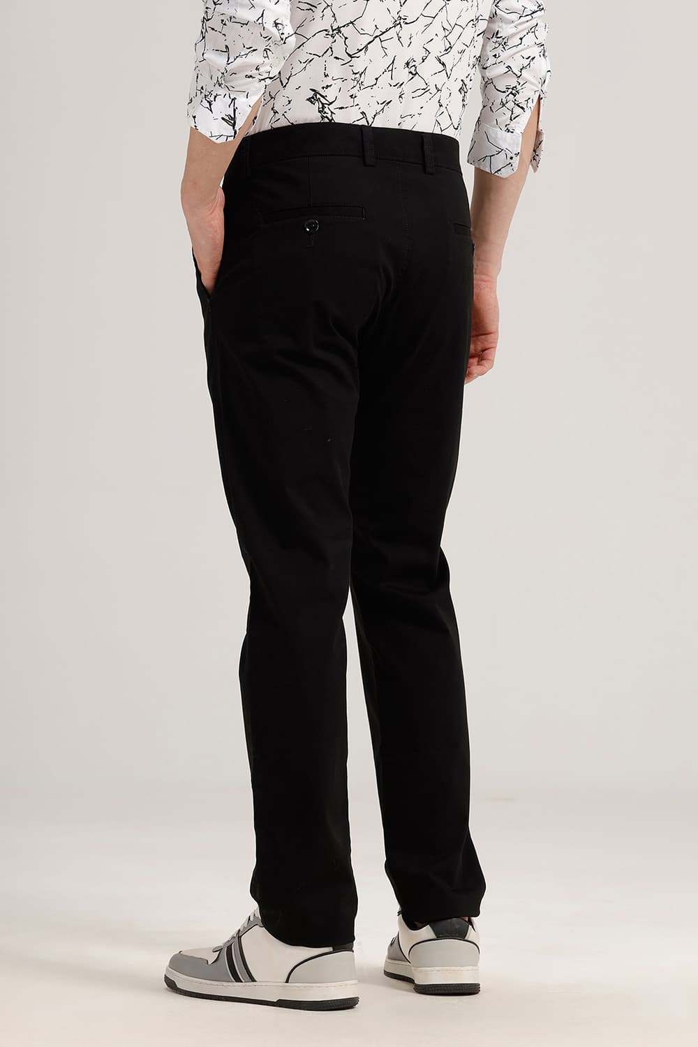 BASICS TAPERED FIT BLACK COTTON STRETCH TROUSER