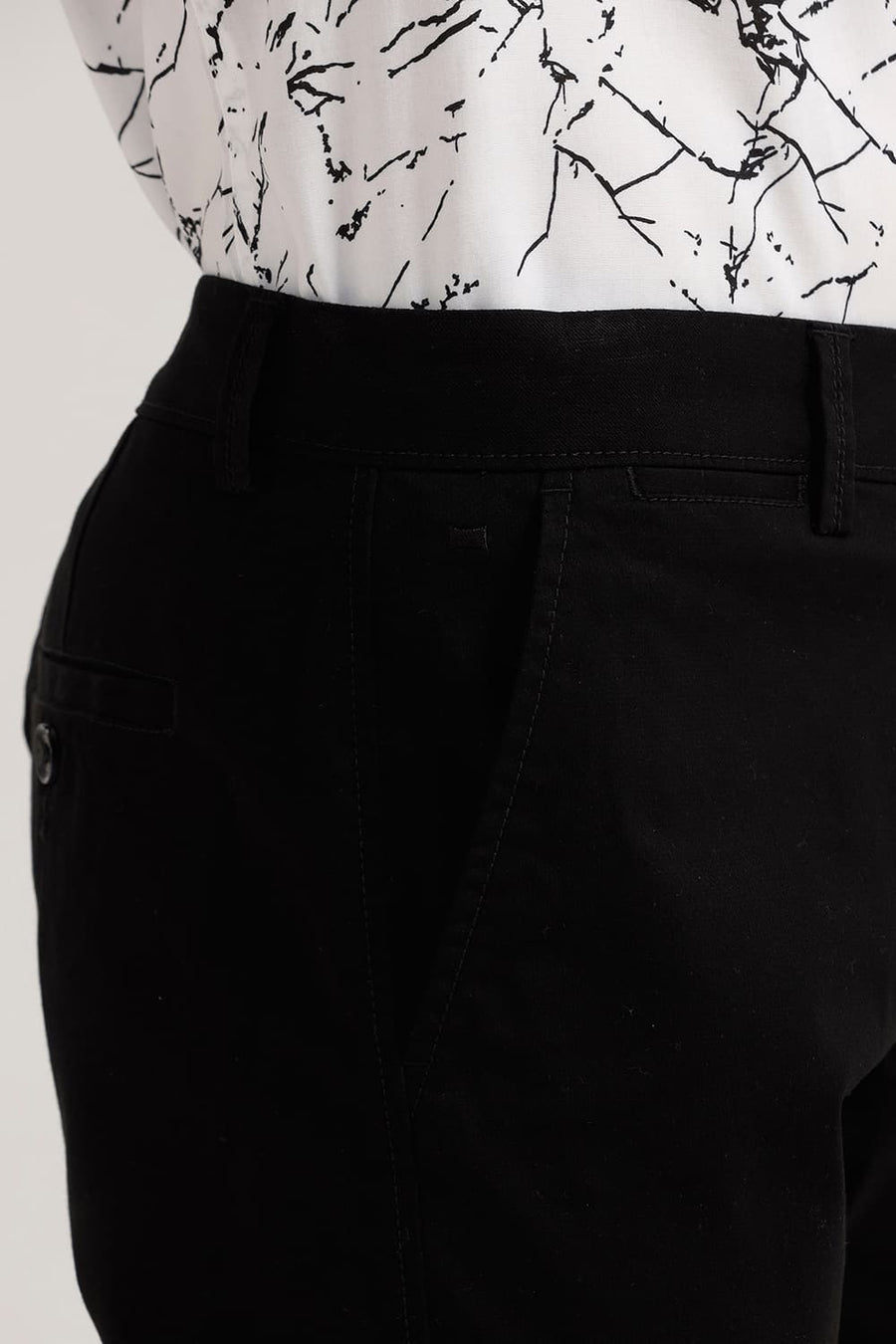 BASICS TAPERED FIT BLACK COTTON STRETCH TROUSER