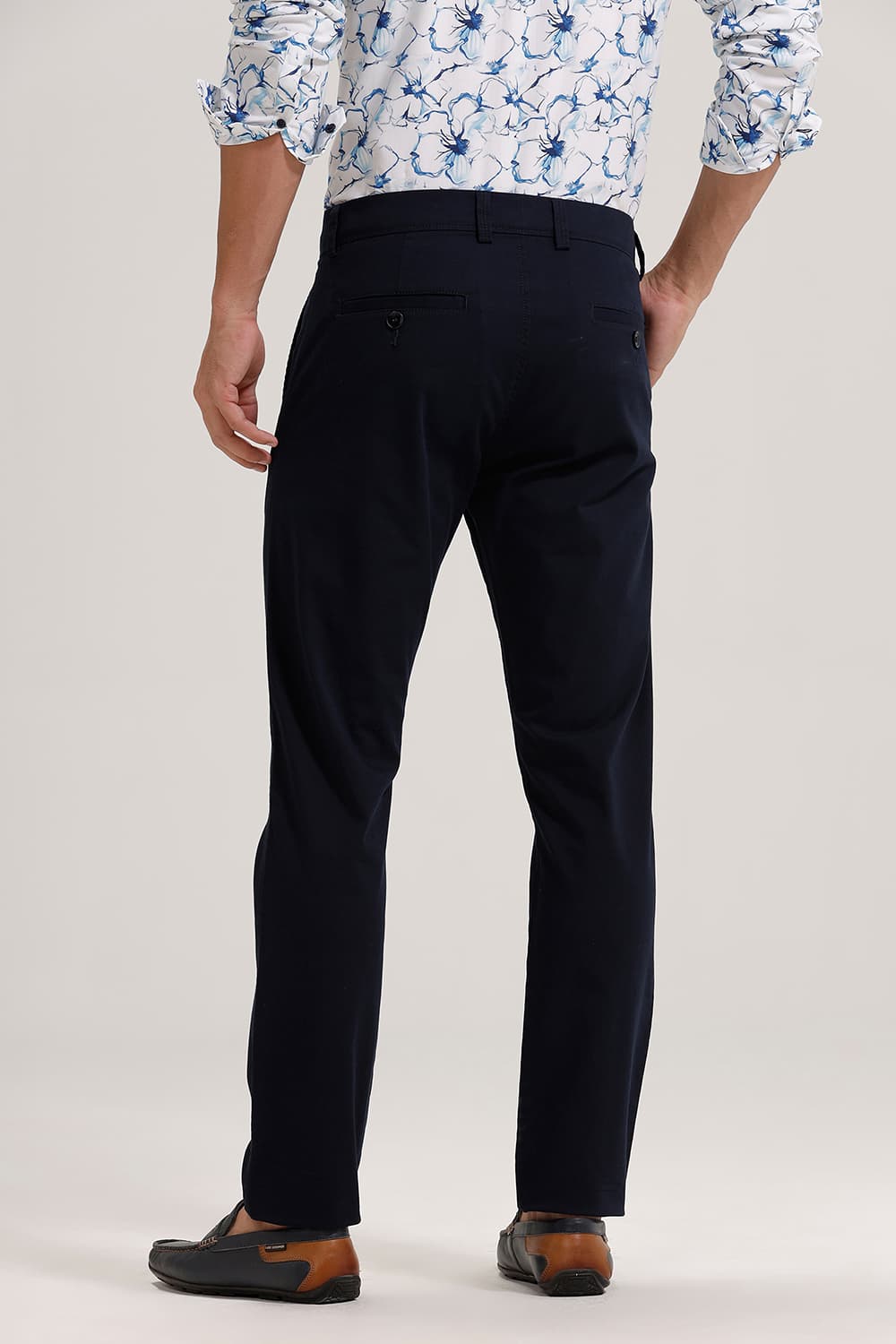 BASICS TAPERED FIT NAVY COTTON STRETCH TROUSER