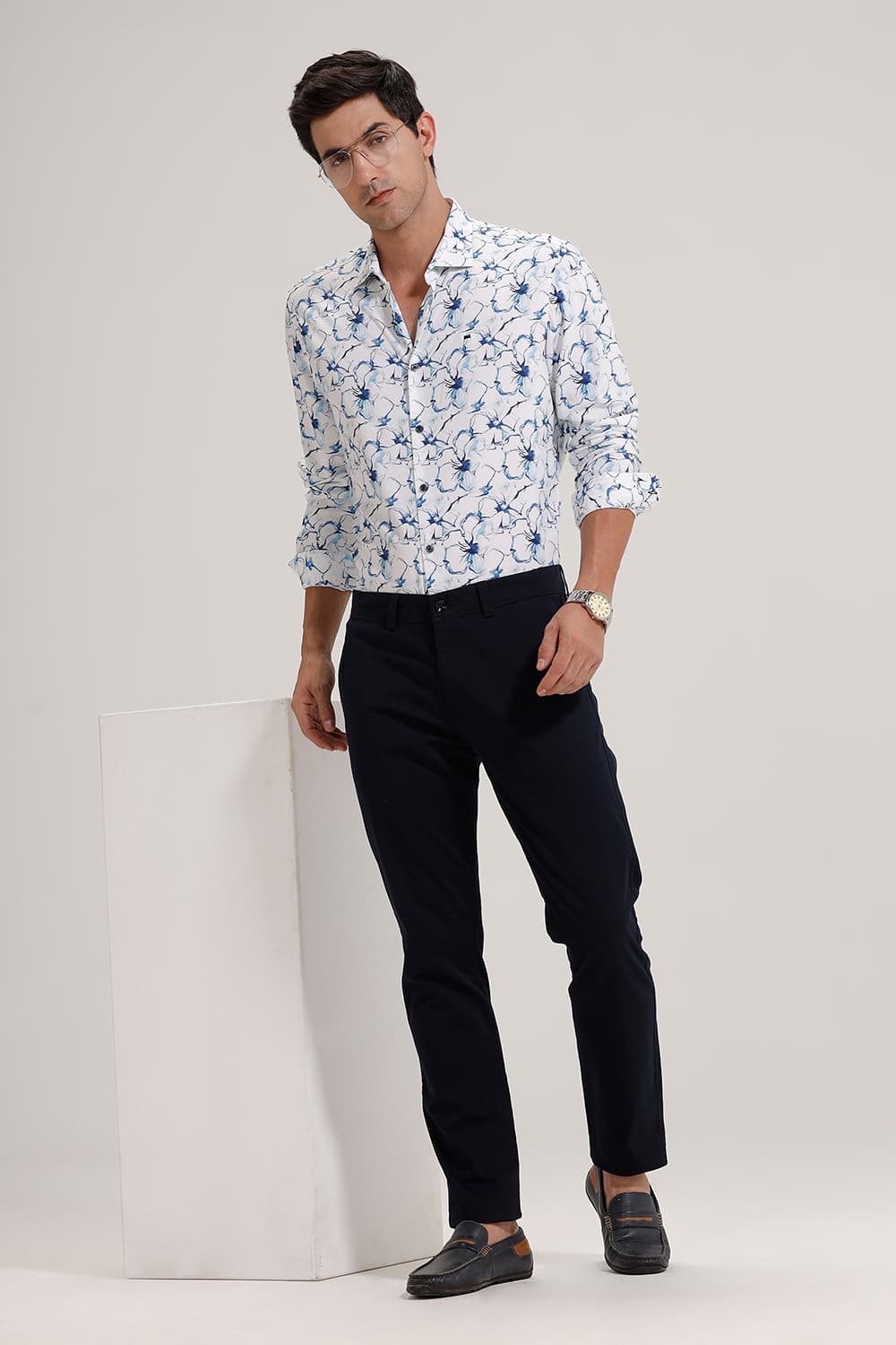 BASICS TAPERED FIT NAVY COTTON STRETCH TROUSER
