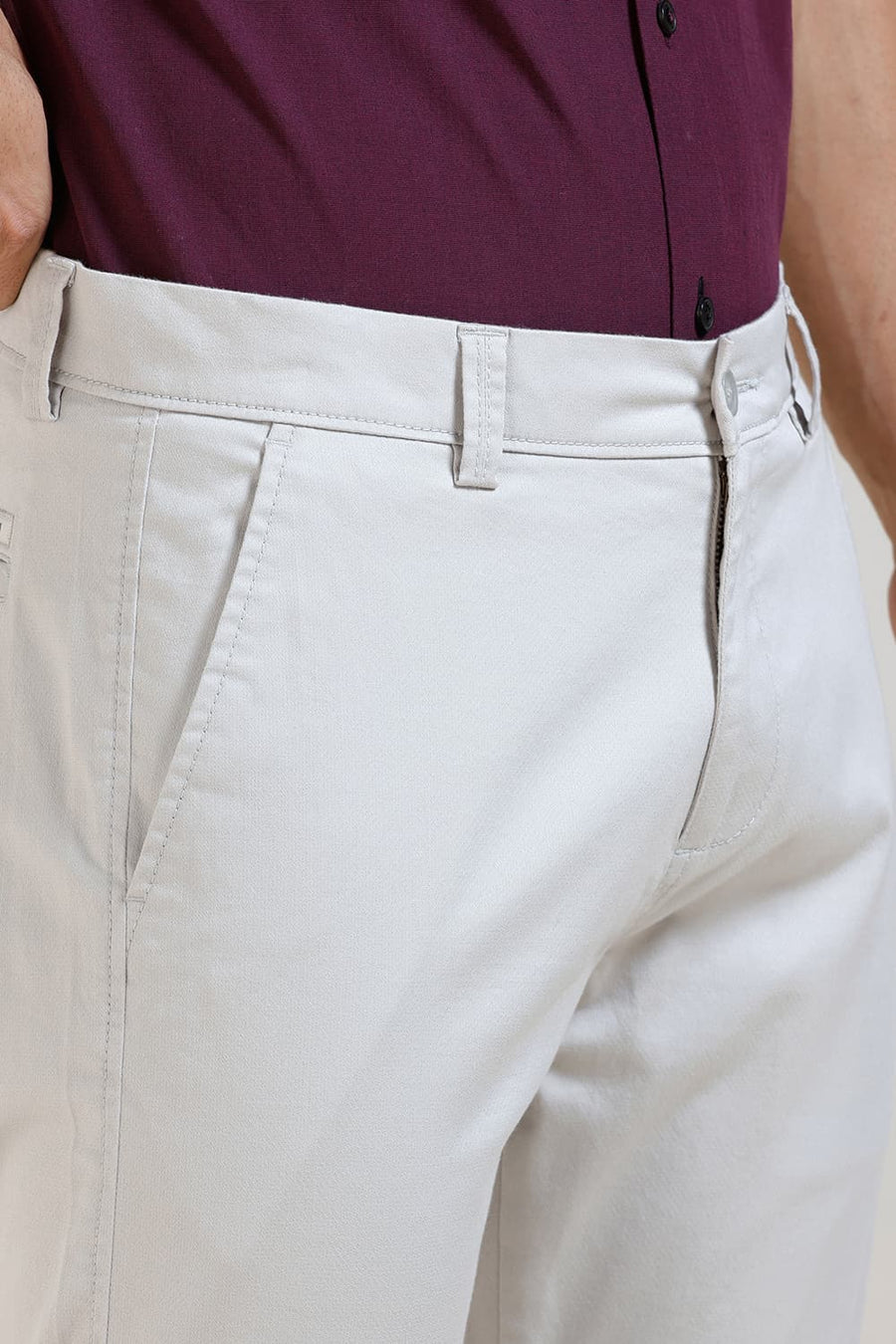 BASICS TAPERED FIT GREY COTTON STRETCH TROUSER