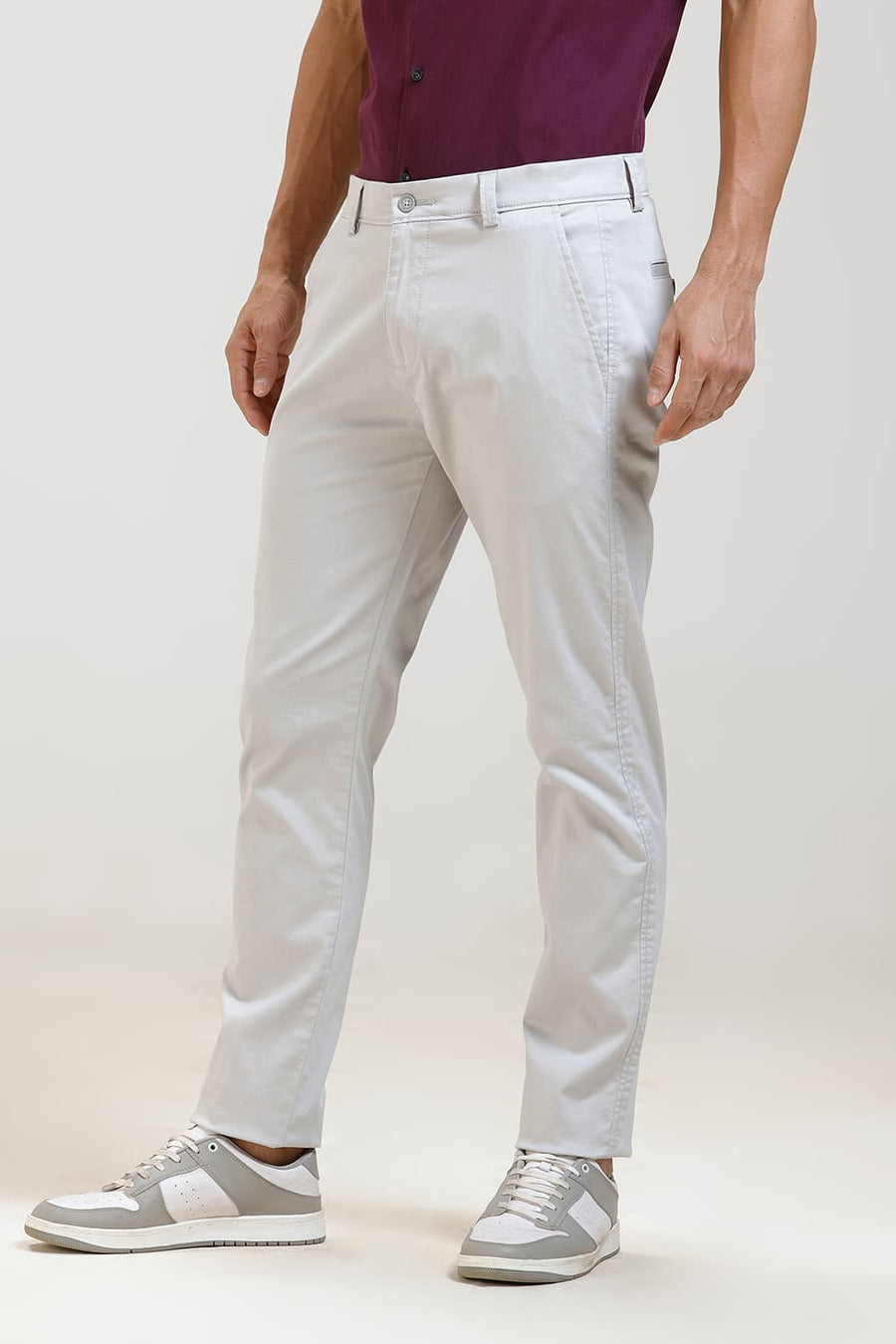 BASICS TAPERED FIT GREY COTTON STRETCH TROUSER