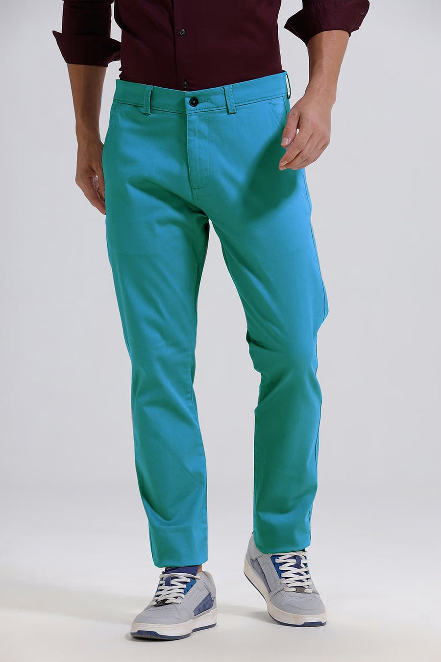 BASICS TAPERED FIT BLUE COTTON STRETCH TROUSER