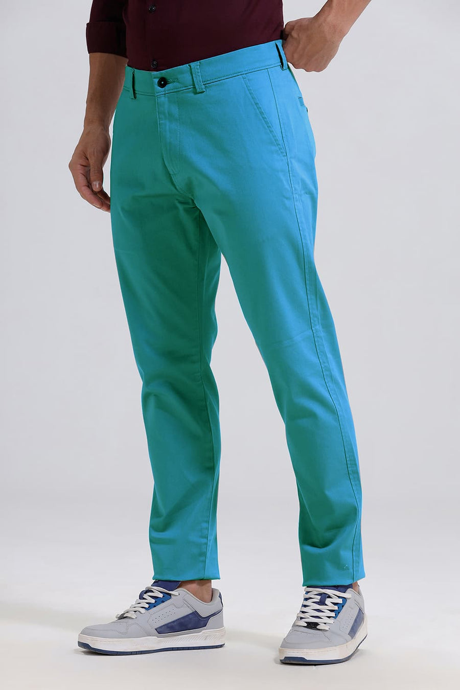 BASICS TAPERED FIT BLUE COTTON STRETCH TROUSER