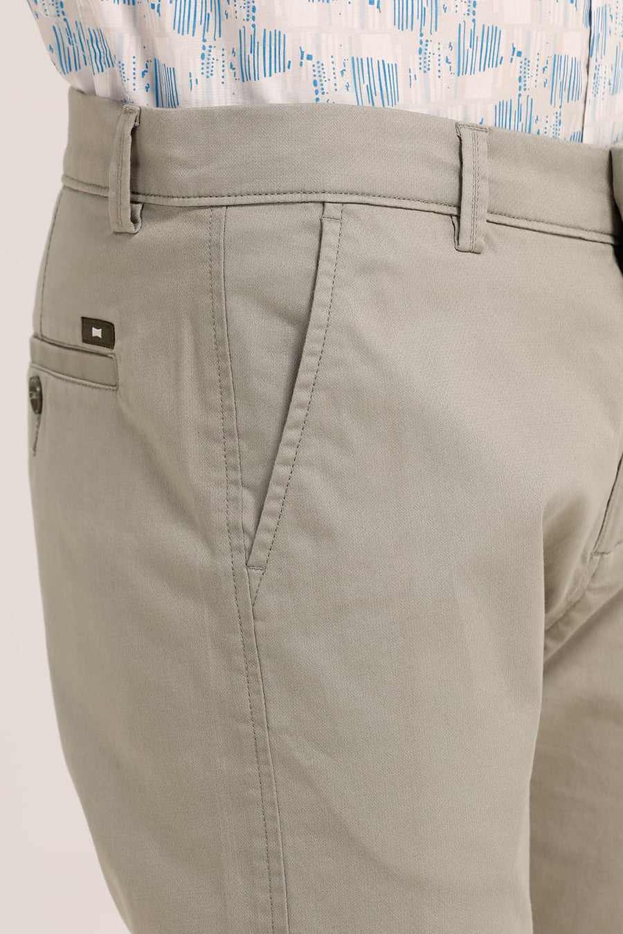 BASICS TAPERED FIT GREEN COTTON STRETCH TROUSER