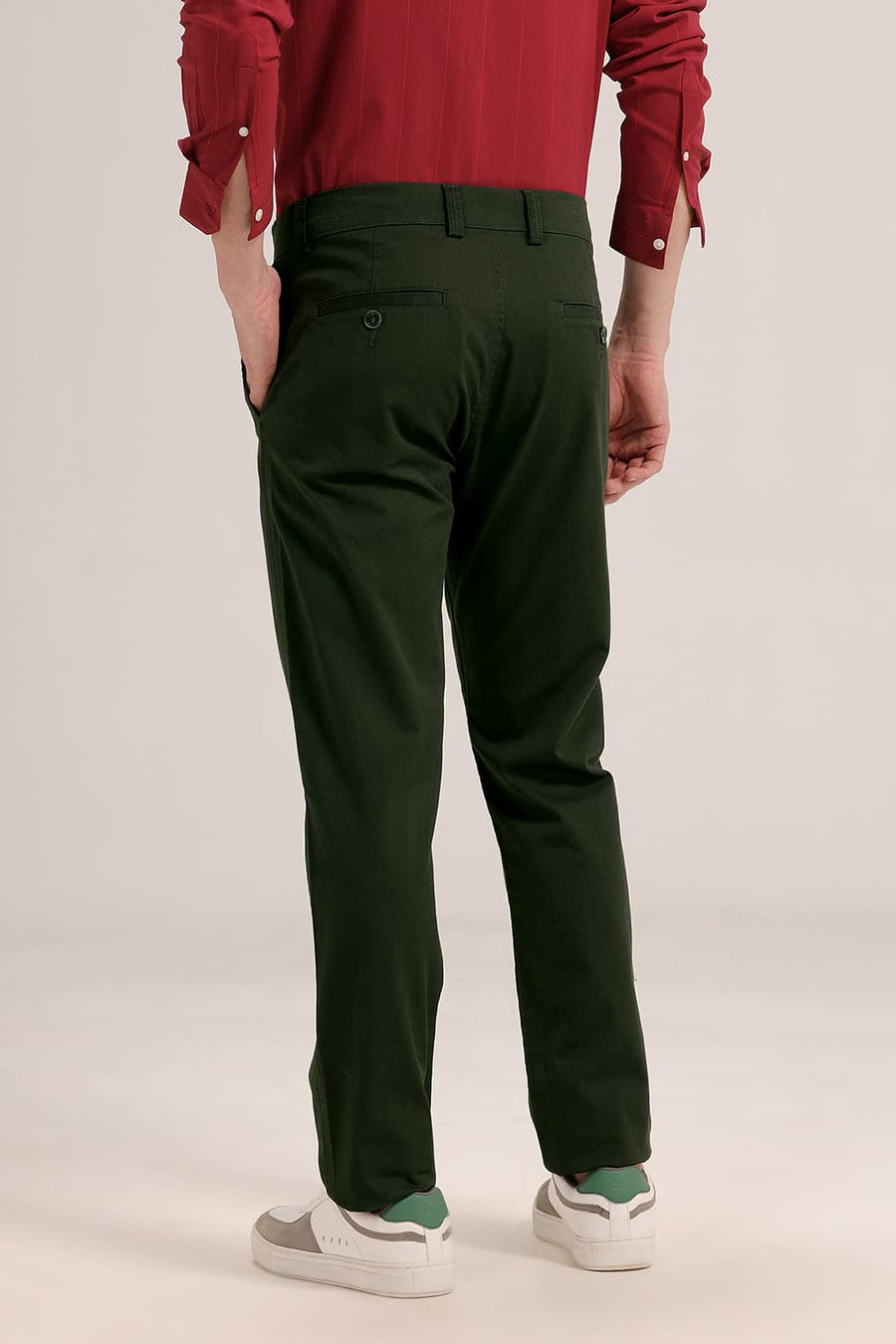 BASICS TAPERED FIT DARK GREEN COTTON STRETCH TROUSER