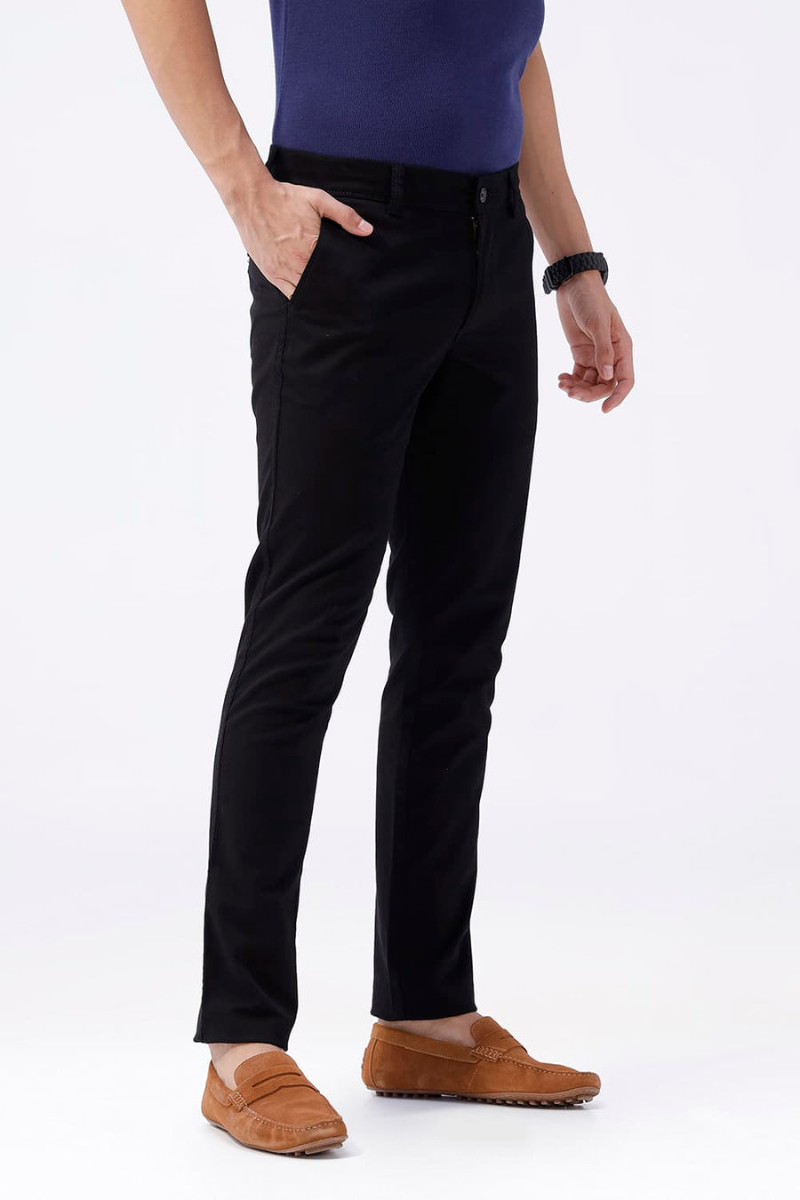 BASICS TAPERED FIT DARK BROWN COTTON STRETCH TROUSER