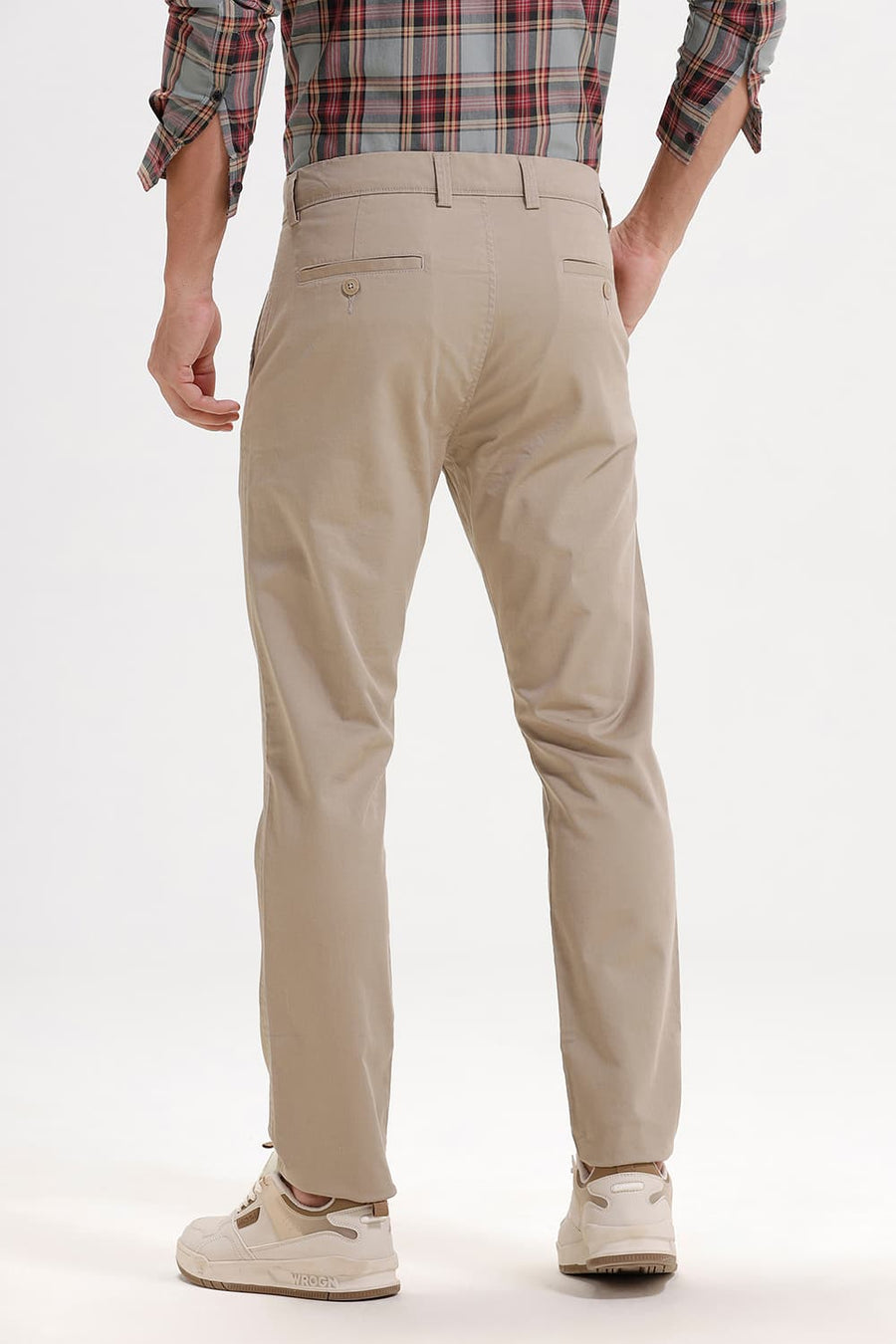 BASICS TAPERED FIT KHAKI COTTON STRETCH TROUSER