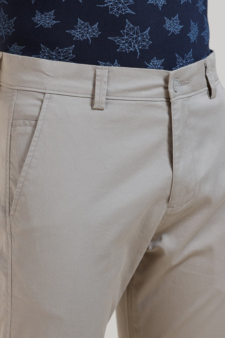 BASICS TAPERED FIT MID GREY COTTON STRETCH TROUSER