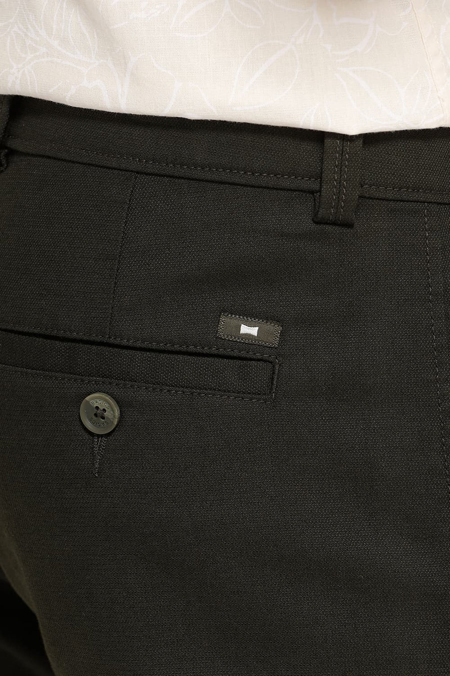 BASICS TAPERED FIT OLIVE COTTON STRETCH TROUSER