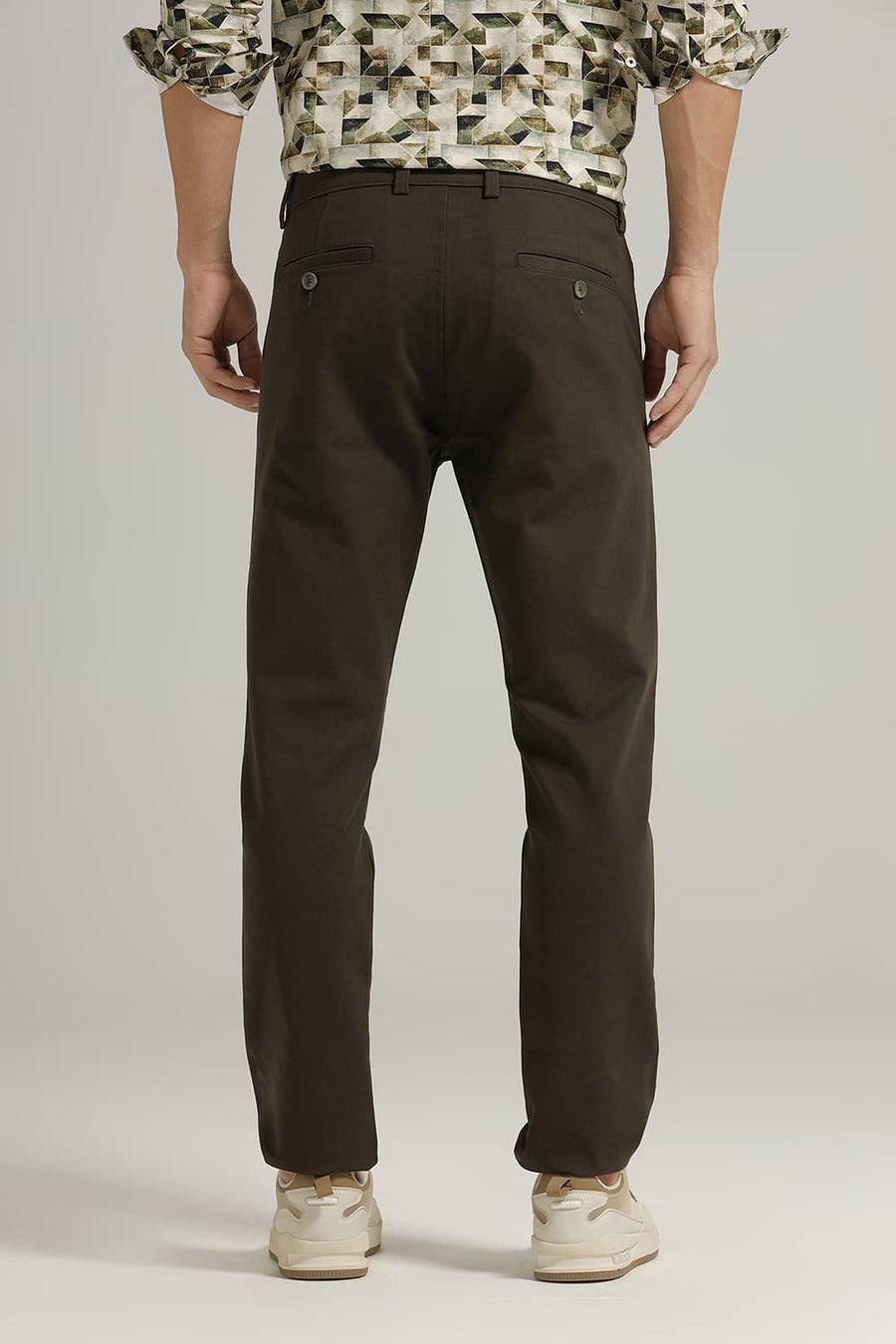 BASICS TAPERED FIT OLIVE COTTON STRETCH TROUSER