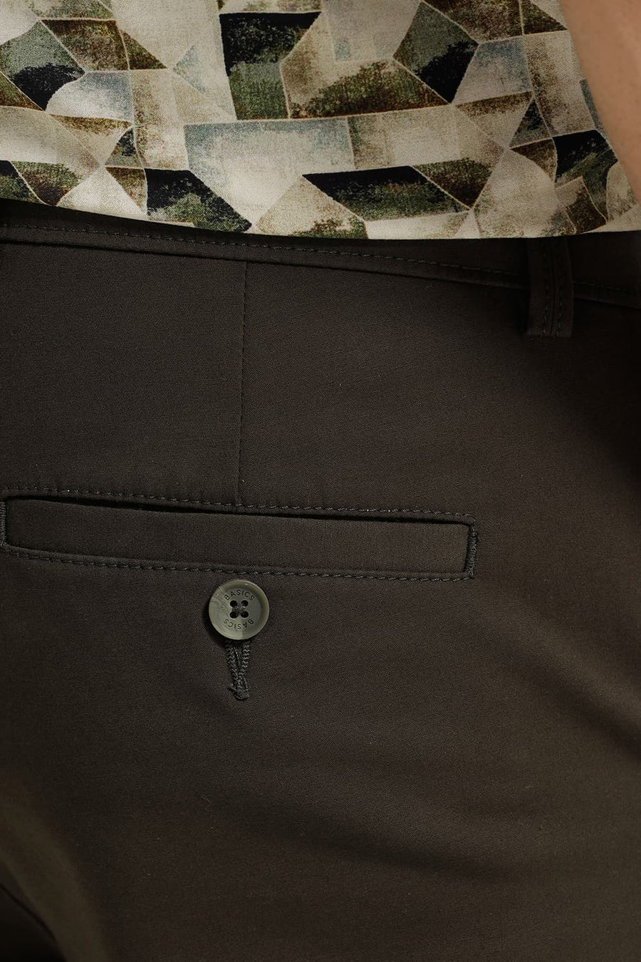 BASICS TAPERED FIT OLIVE COTTON STRETCH TROUSER