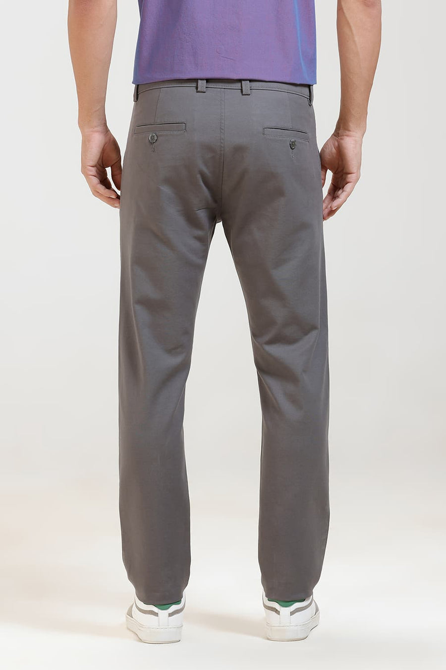 BASICS TAPERED FIT MID GREY COTTON STRETCH TROUSER