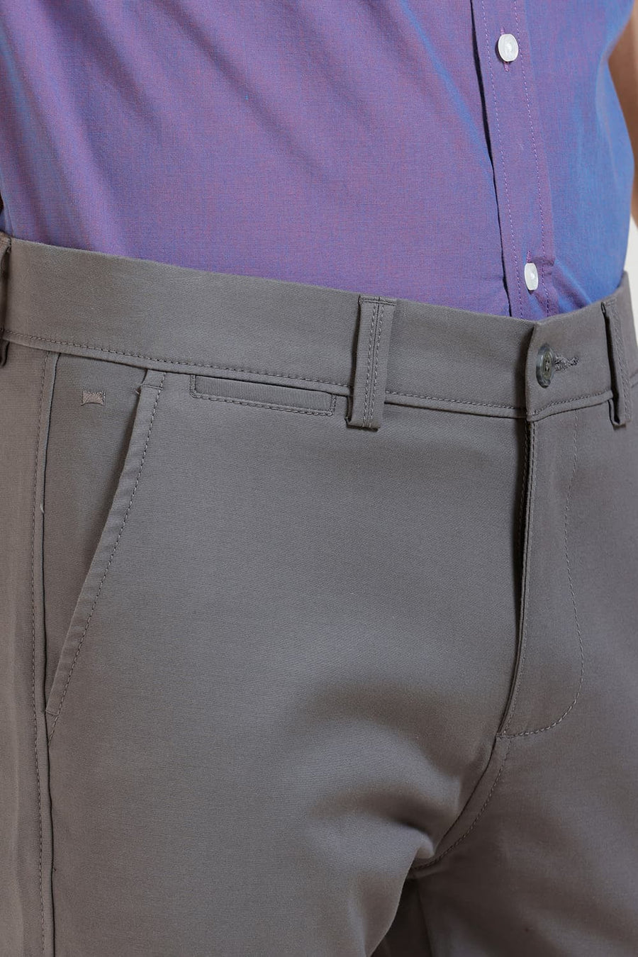 BASICS TAPERED FIT MID GREY COTTON STRETCH TROUSER