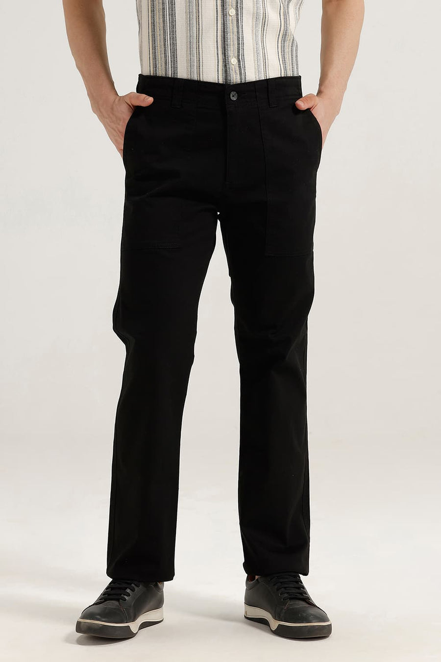BASICS DRIFT FIT BLACK COTTON STRETCH TROUSER