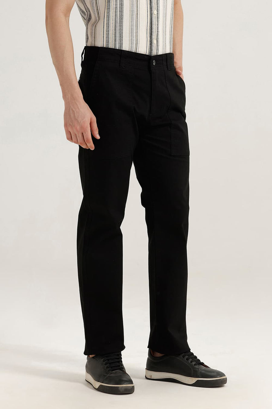 BASICS DRIFT FIT BLACK COTTON STRETCH TROUSER