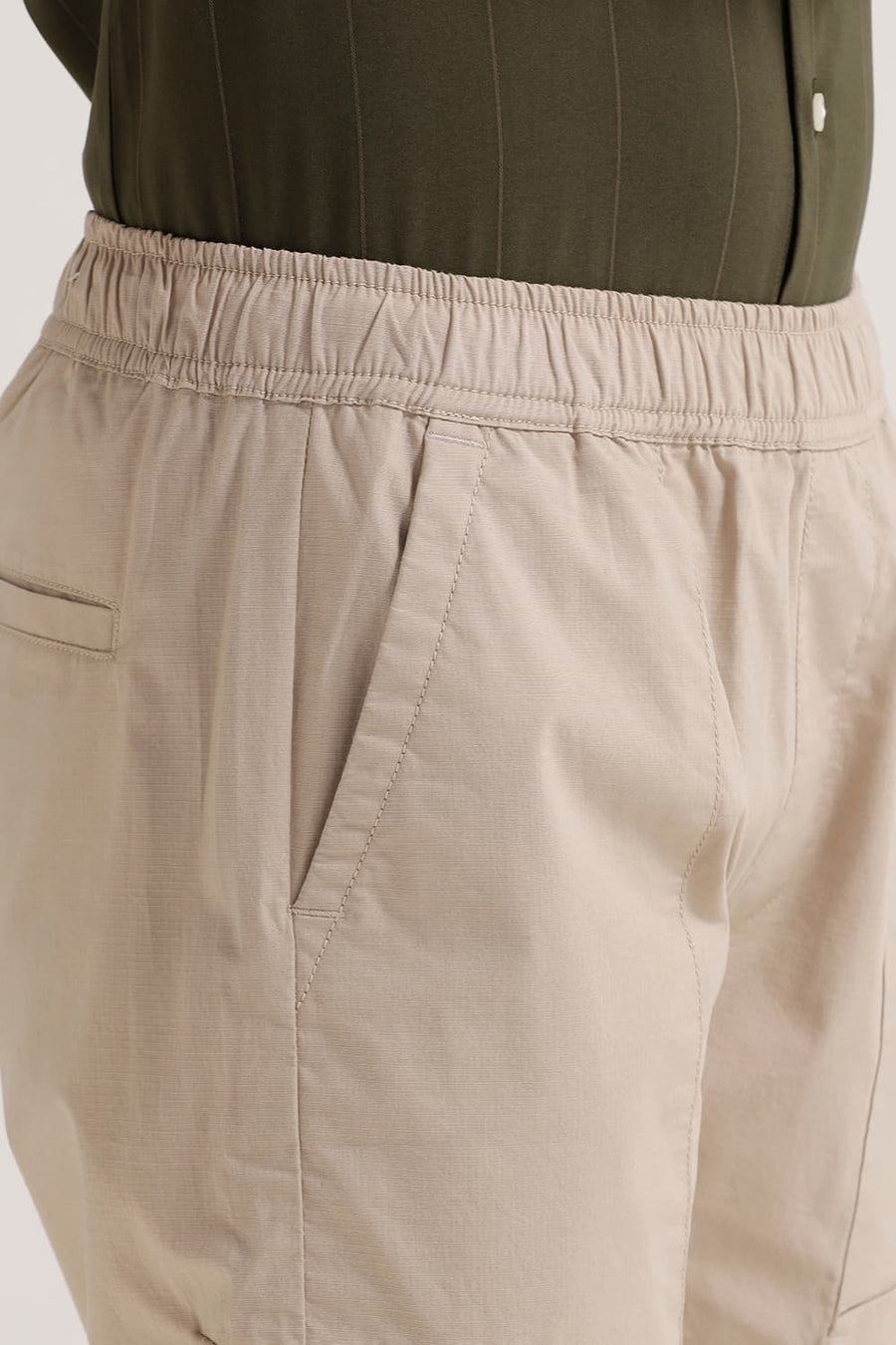 BASICS DRIFT FIT BEIGE COTTON STRETCH RIBSTOP DOBBY TROUSER