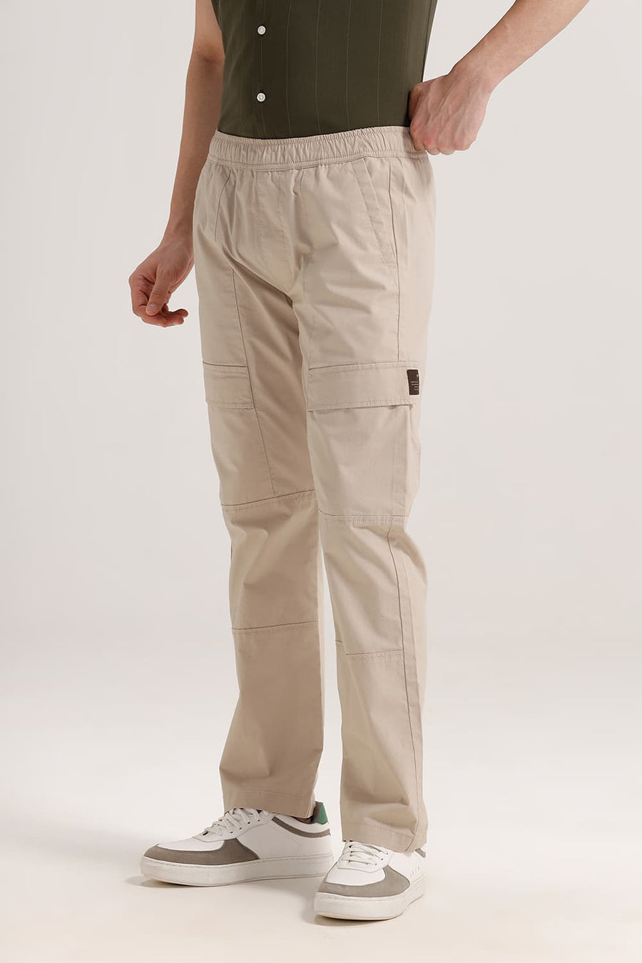 BASICS DRIFT FIT BEIGE COTTON STRETCH RIBSTOP DOBBY TROUSER
