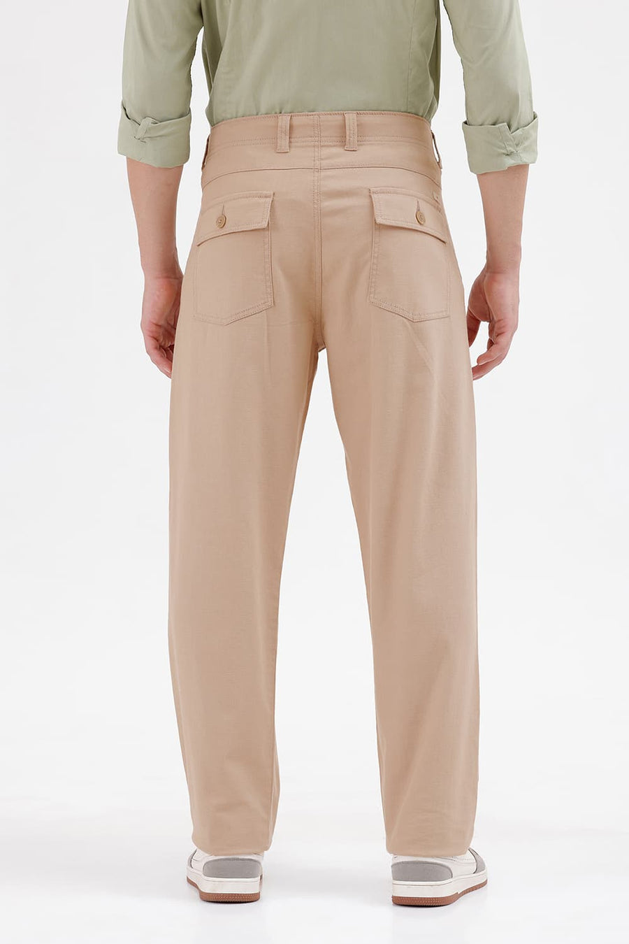 BASICS RELAXED FIT NOMAD KHAKI COTTON STRETCH STRUCTURE TROUSER