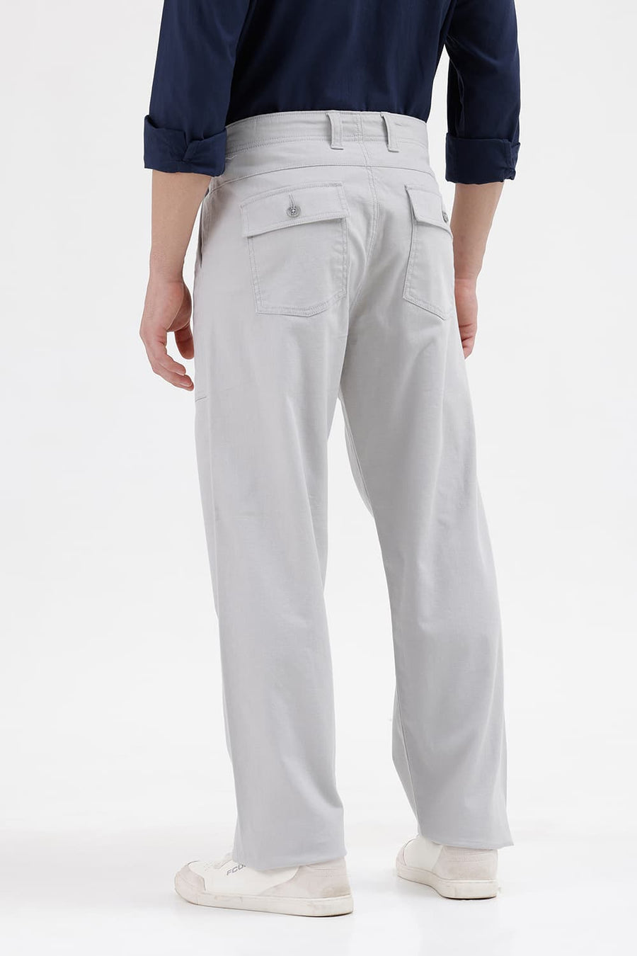 BASICS RELAXED FIT HARBOR MIST GREY COTTON STRETCH STRUCTURE TROUSER