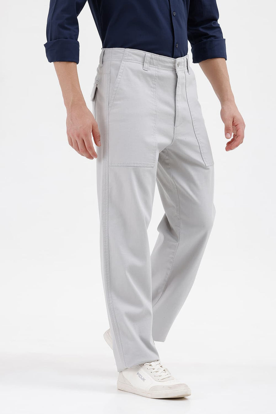 BASICS RELAXED FIT HARBOR MIST GREY COTTON STRETCH STRUCTURE TROUSER