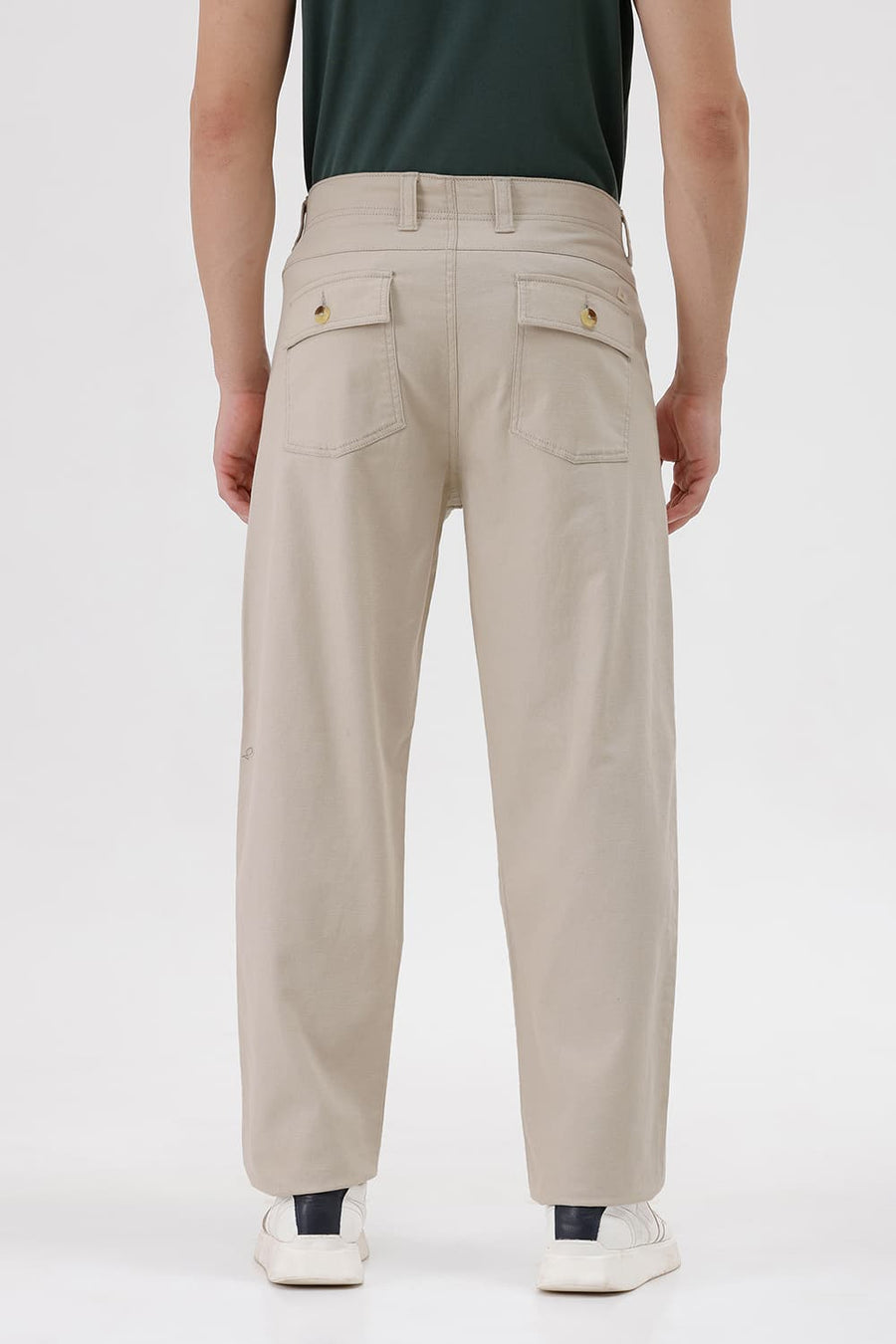 BASICS RELAXED FIT TIDAL FOAM BEIGE COTTON STRETCH STRUCTURE TROUSER